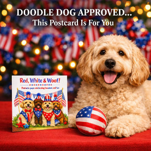 Rot Weiß & Wuff Patrioten-Doodle-Hund 4. Juli Feiertagspostkarte
