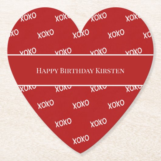 Rot Weiß XOXO Liebe Geburtstag Untersetzer (Vorderseite)