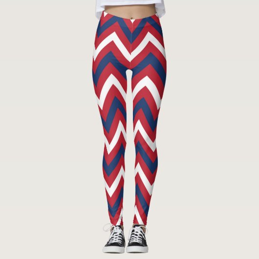 Rot, Weiß Zickzack Leggings (Vorderseite)