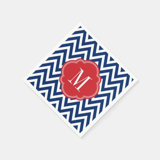 Rot-Weiß-Zickzack Monogramm Serviette (Ecke)