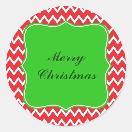 Rot-Weiß-Zickzack Muster mit Grünen Weihnachten Runder Aufkleber (Vorderseite)