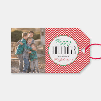 Rot-Weiß-Zickzack Personalisiertes Weihnachts-Foto Geschenkanhänger