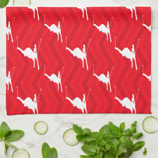 Rot, weiß, Zickzack, Schnee Ski Küchentuch (Gefaltet)