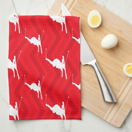 Rot, weiß, Zickzack, Schnee Ski Küchentuch (Viertel Falte)
