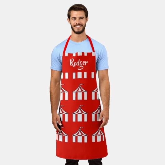 Rot-Weiß-Zirkuszelte Schürze (Getragen)