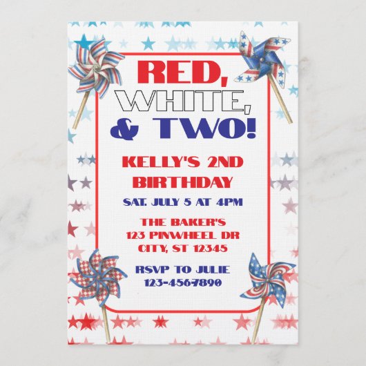 Rot, Weiß, & Zwei, 2. Geburtstag Einladung (Vorderseite)