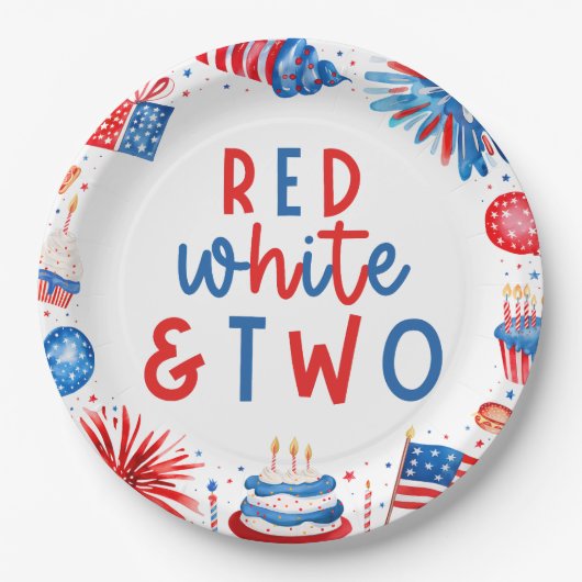 Rot, Weiß & Zwei 4. Juli 2010 Party Pappteller (Vorderseite)