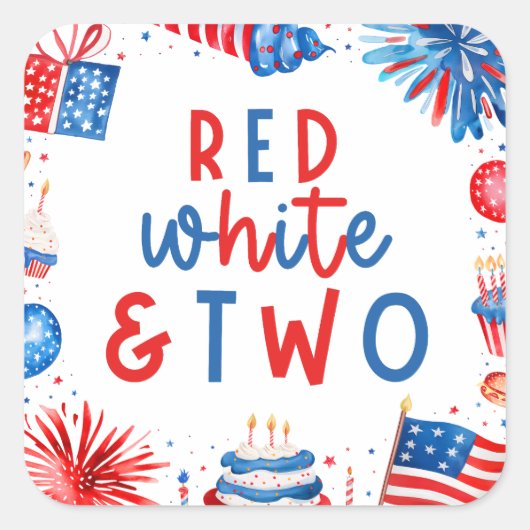 Rot, Weiß & Zwei 4. Juli 2010 Party Quadratischer Aufkleber (Vorderseite)