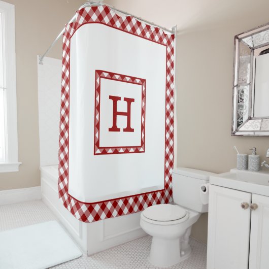 Rot-Weißbüffel-Karo-Grenze Duschvorhang (Beispiel)