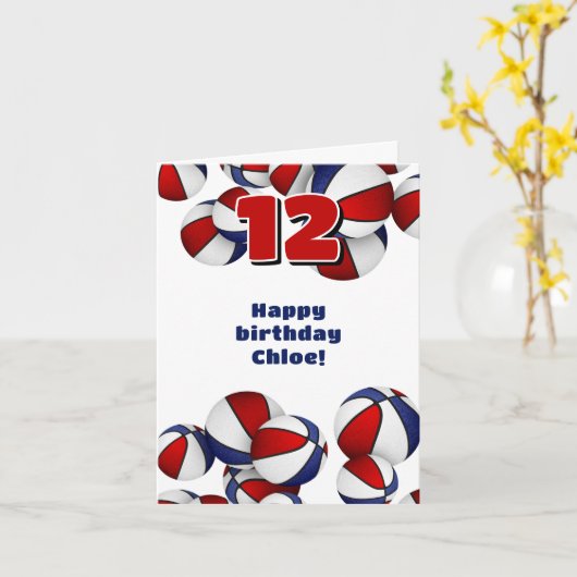 Rot-weiße Basketball Mädchen Geburtstag Karte (Gelbe Blume)