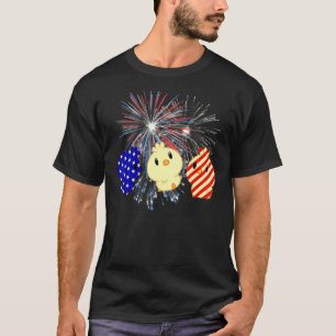 Rot Weiße Blaue Feuerwerk Huhn Feuerwerk 4. Juli  T-Shirt