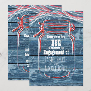 Rot Weiße & Blaue Mason-Glas Rustikale Einladungen