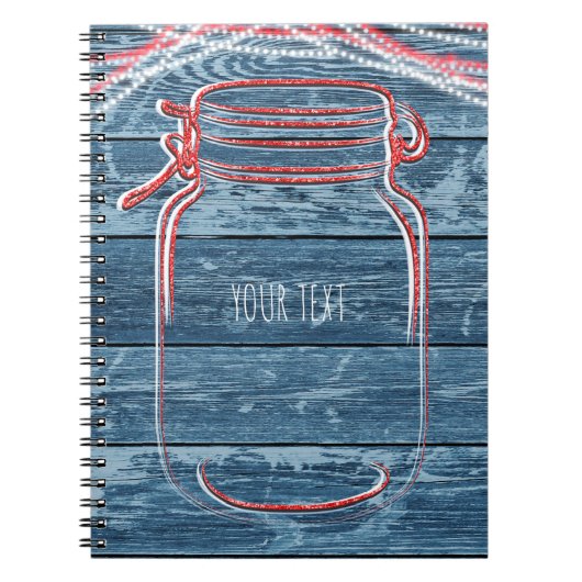 Rot Weiße & Blaue Mason Jar & Lichterkette Rustika Notizblock (Vorderseite)
