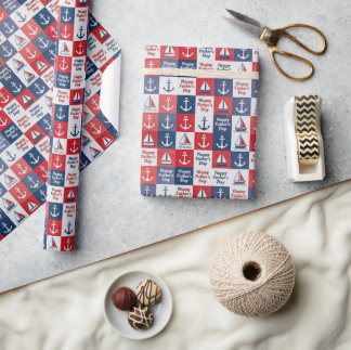 Rot Weiße Blaue Segelboote Vatertag Geschenkpapier