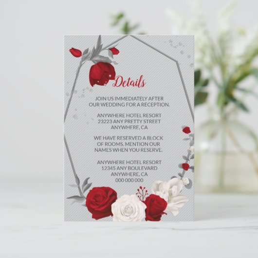 Rot-weiße Blume silberne Blätter geometrische Deta Begleitkarte (Stehend Vorderseite)