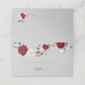 Rot-weiße Blume, silberne Blätter, grau Platzkarte (Außenseite Aufgefaltet)