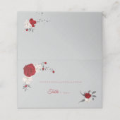 Rot-weiße Blume, silberne Blätter, grau Platzkarte (Außenseite Aufgefaltet)