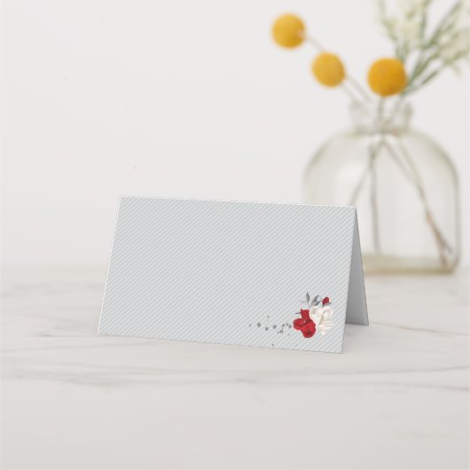 Rot-weiße Blume, silberne Blätter, grau Platzkarte (Rückseite)