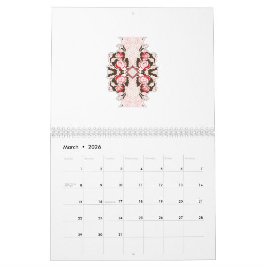 Rot-weiße Blumen im weißen Hintergrund Kalender (Mär 2026)