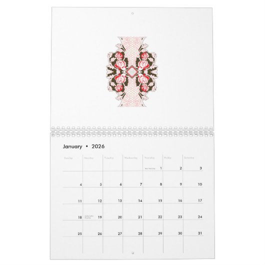 Rot-weiße Blumen im weißen Hintergrund Kalender (Jan 2026)