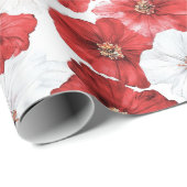 Rot Weiße Blumen Weihnachten Geschenkpapier (Rolleneckpunkt)
