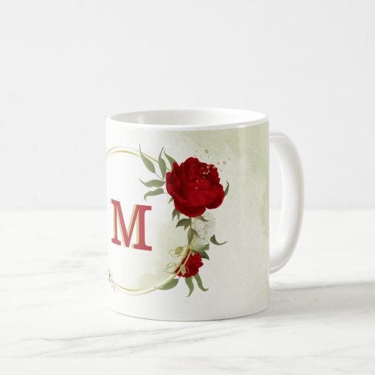 Rot-weiße Blumengrün Kaffeetasse (VorderseiteRechts)
