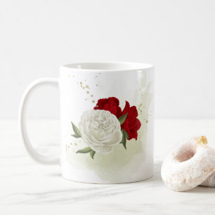 Rot-weiße Blumengrün Kaffeetasse