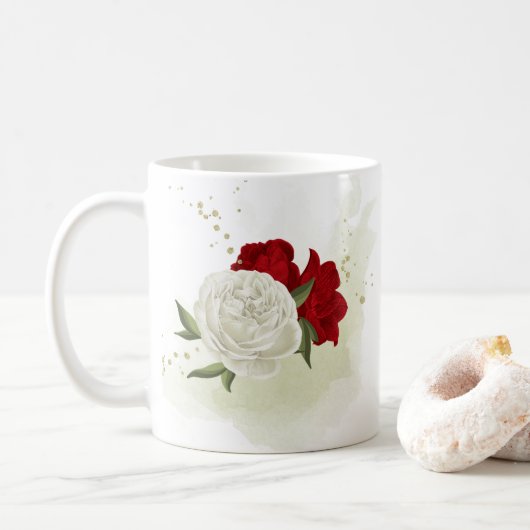 Rot-weiße Blumengrün Kaffeetasse (Mit Donut)