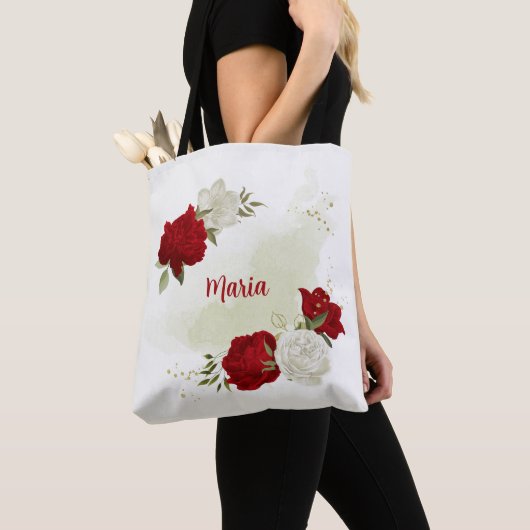 Rot-weiße Blumengrün Totenbeutel Tasche (Von Nahem)