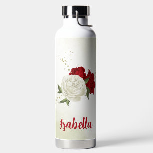 Rot-weiße Blumengrün Trinkflasche