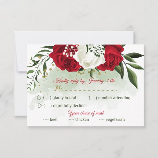 Rot-weiße Blumengrün Wahl RSVP Karte (Vorderseite)
