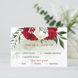 Rot-weiße Blumengrün Wahl RSVP Karte