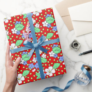 Rot-Weiße-Blüten-Blumenverpackungspapier Geschenkpapier