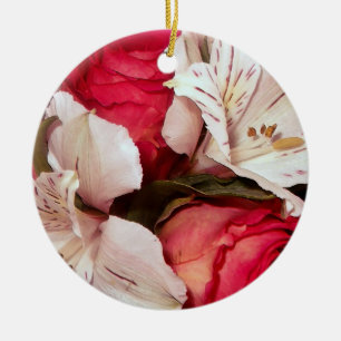 Rot-weiße Blütenglücklichkeit Keramik Ornament