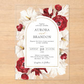 Rot-weiße Blütenhochzeit Acryleinladungen (Vorderseite)
