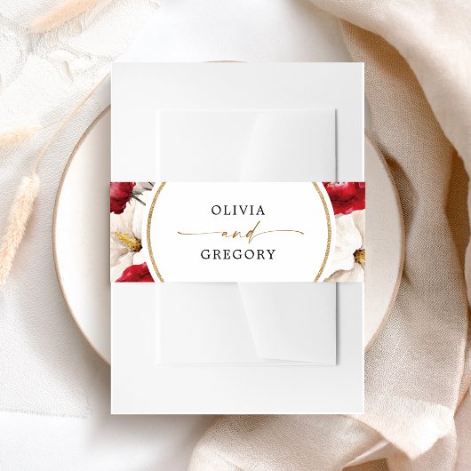 Rot-weiße Blütenhochzeit Einladungsbanderole