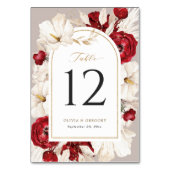 Rot-weiße Blütenhochzeit Tischnummer (Rückseite)