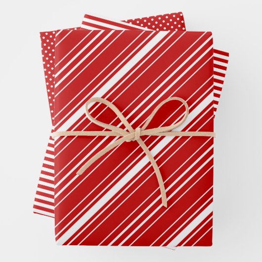 Rot-weiße Diagonal Streifen & Dots Weihnachten Geschenkpapier Set (Beispiel)