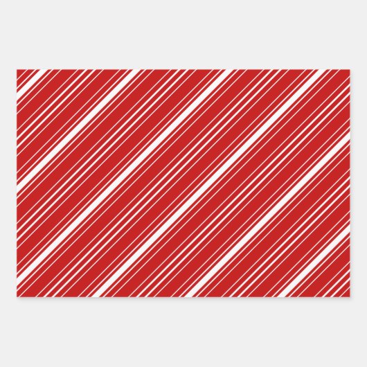 Rot-weiße Diagonal Streifen & Dots Weihnachten Geschenkpapier Set (Vorderseite)
