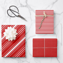 Rot-weiße Diagonal Streifen & Dots Weihnachten Geschenkpapier Set