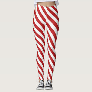 Rot Weiße Diagonale Zuckerstangen Streifen Urlaub Leggings