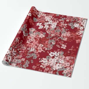 Rot Weiße Ditsy-Blumen Pastell Boho 70er Vintage Geschenkpapier