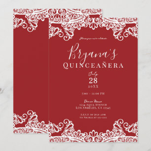 Rot-weiße elegante Quinceañera-Party Einladung