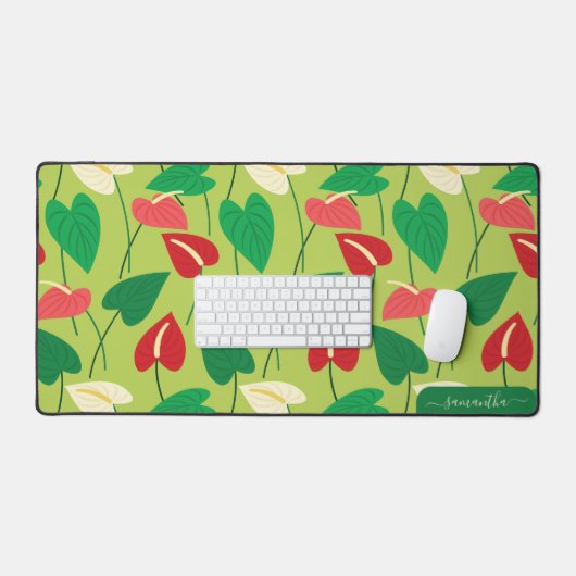 Rot-weiße Flamingo-Blume Schreibtischunterlage (Tastatur & Maus)