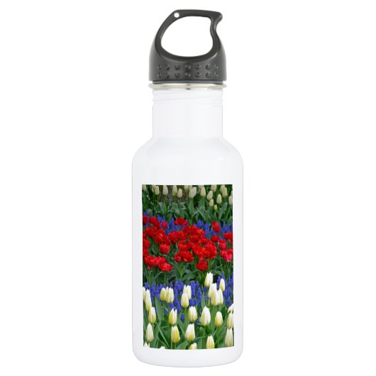 Rot-weiße Frühlingtulis Trinkflasche (Vorderseite)