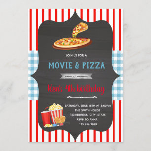 Rot-weiße Gingham-Pizza-Filmthemen-Einladung Einladung