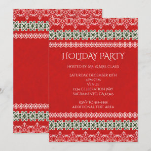 Rot Weiße & Grüne Spitze Elegante Holiday-Party Einladung
