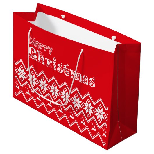 Rot-Weiße hässliche Sweater-Weihnachtsgeschenktüte Große Geschenktüte (Vorderseite Schrägansicht)