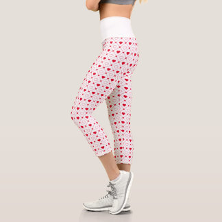 Rot-Weiße-Herz-Valentinstag-Leggings Capri Leggings