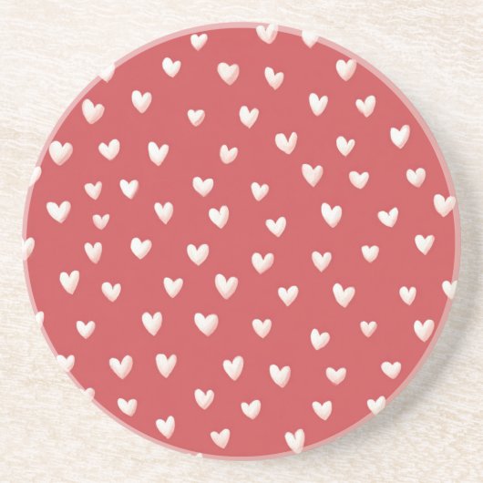 Rot Weiße Herzen Valentinstag Getränkeuntersetzer (Vorne)